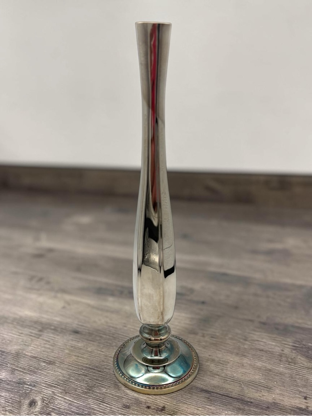 Vintage 60s MCM Silver Plated Brass Bud Flower Vase Decor w/ Green Felt Base EUC